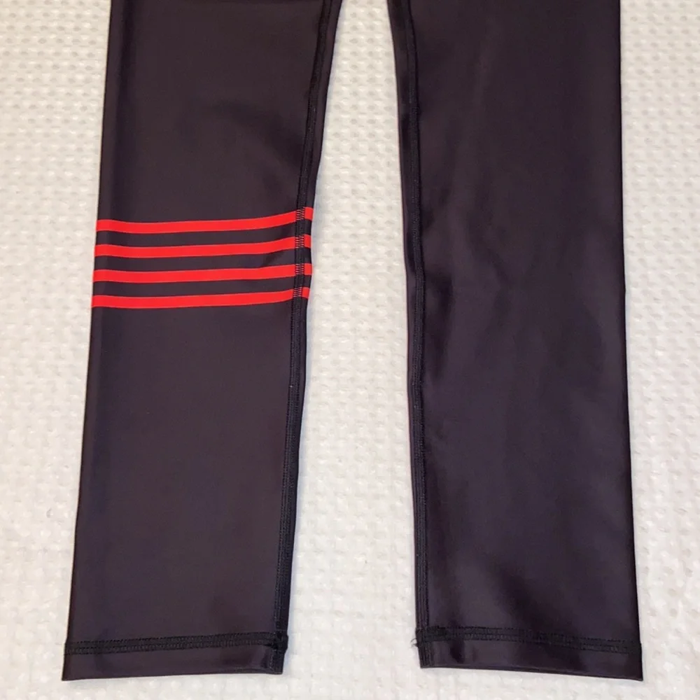 NEW! $78 SCOUT DESIGNS XS SMALL Black Leggings Red Stripes - Picture 5 of 16